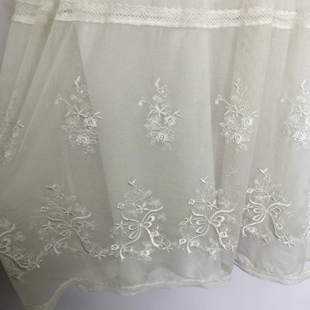 Oscar de la Rental Pink Label ivory sheer chemise night slip Small embroidered